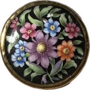 Antique Bavarian Schumann hand painted floral porcelain brooch, with label.